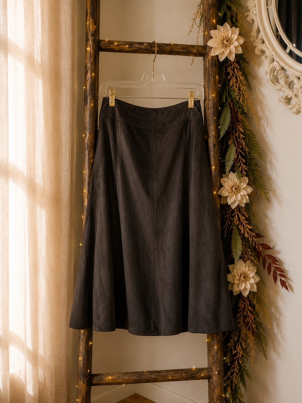 Rich Chocolate Brown  Midi Skirt Business Casual Events